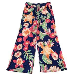 Beach Break Pants Large Tropical Floral Wide Leg Pull On Resortwear Vacation